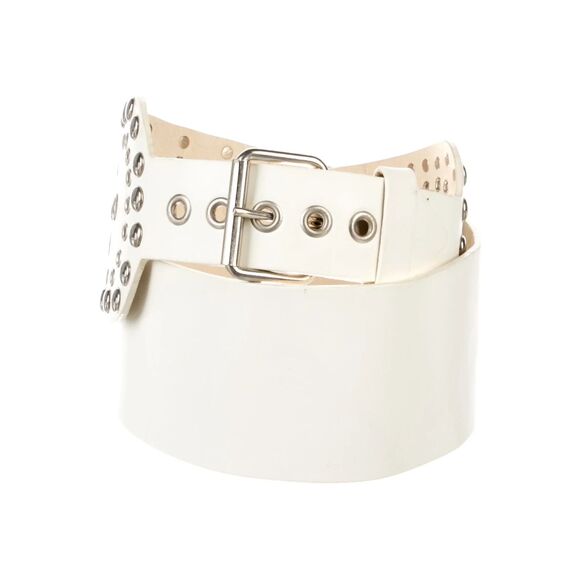 Versus Versace White Studded Leather Waist Belt 1990s Archive Made in Italy - Picture 2 of 8
